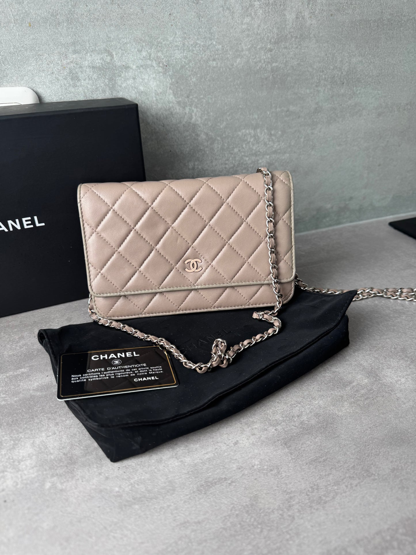 CHANEL Classic Wallet on Chain "WOC" Lambskin Taupe