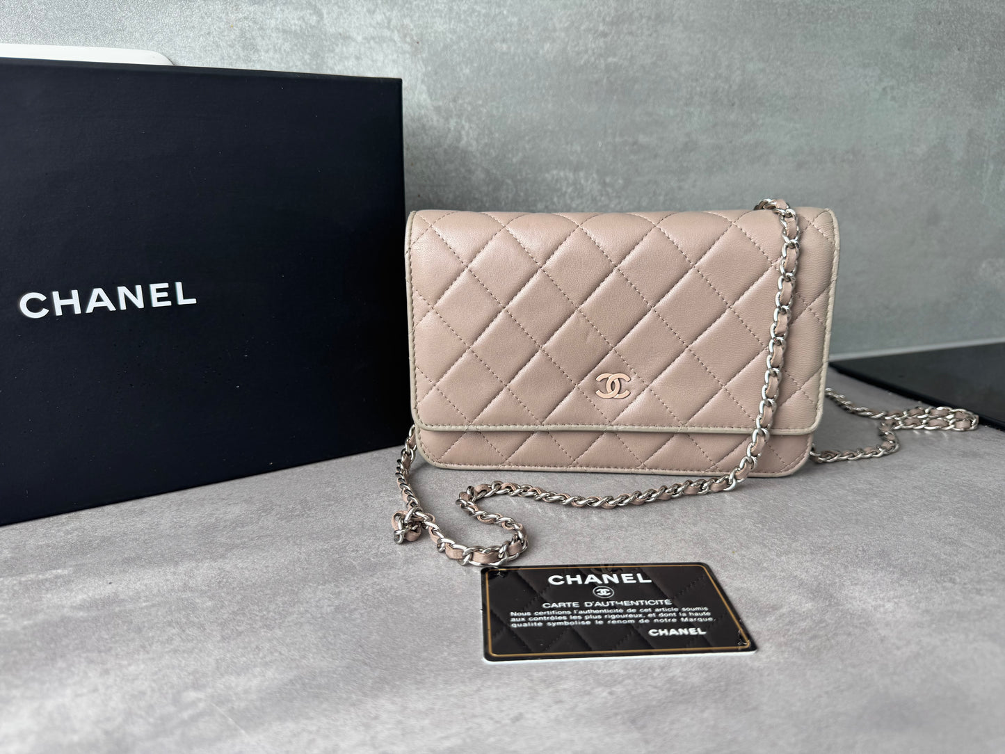 CHANEL Classic Wallet on Chain "WOC" Lambskin Taupe
