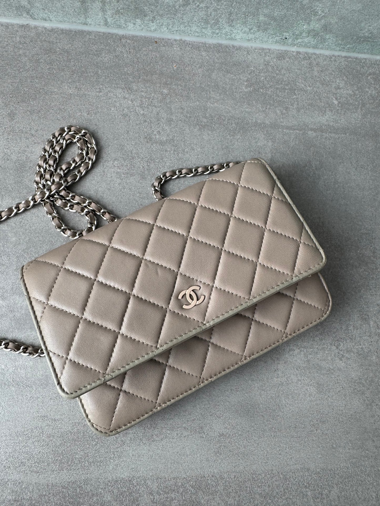 CHANEL Classic Wallet on Chain "WOC" Lambskin Taupe