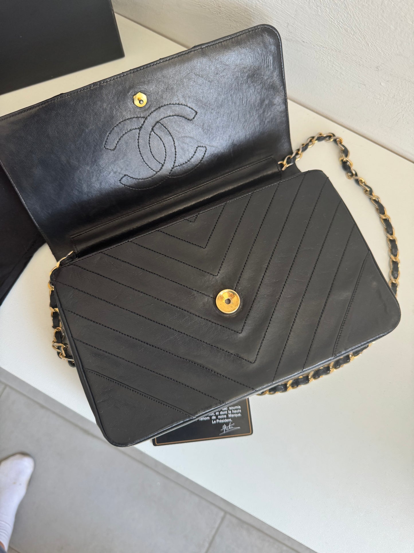 CHANEL Vintage Chevron Single Full Flap Bag