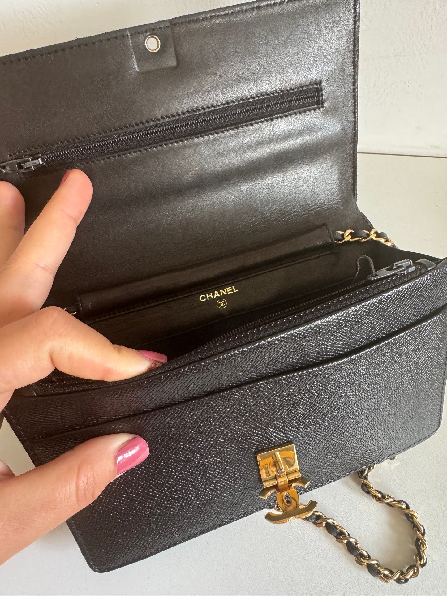 CHANEL Classic Wallet on Chain "WOC" Caviar GHW