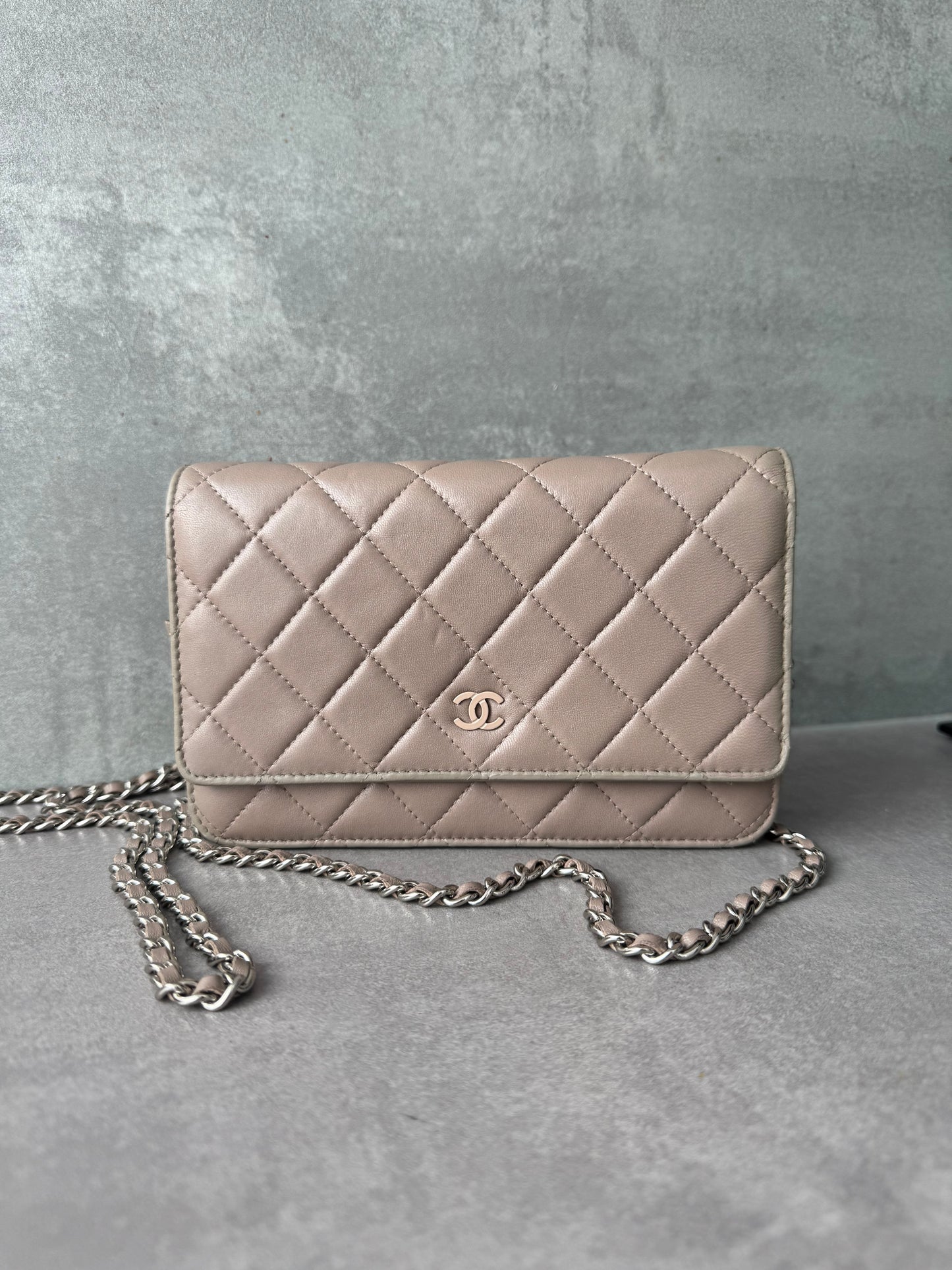 CHANEL Classic Wallet on Chain "WOC" Lambskin Taupe