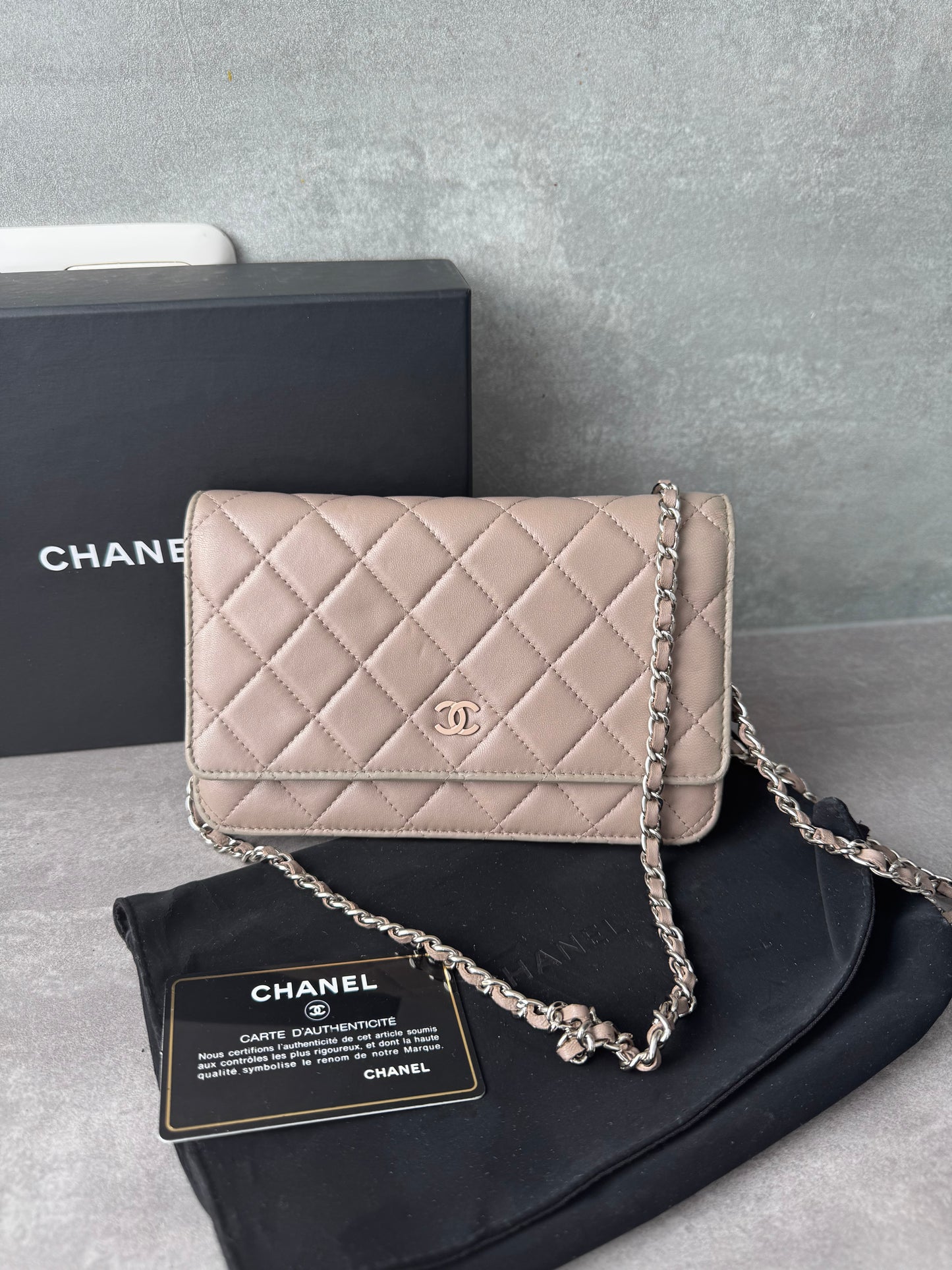 CHANEL Classic Wallet on Chain "WOC" Lambskin Taupe