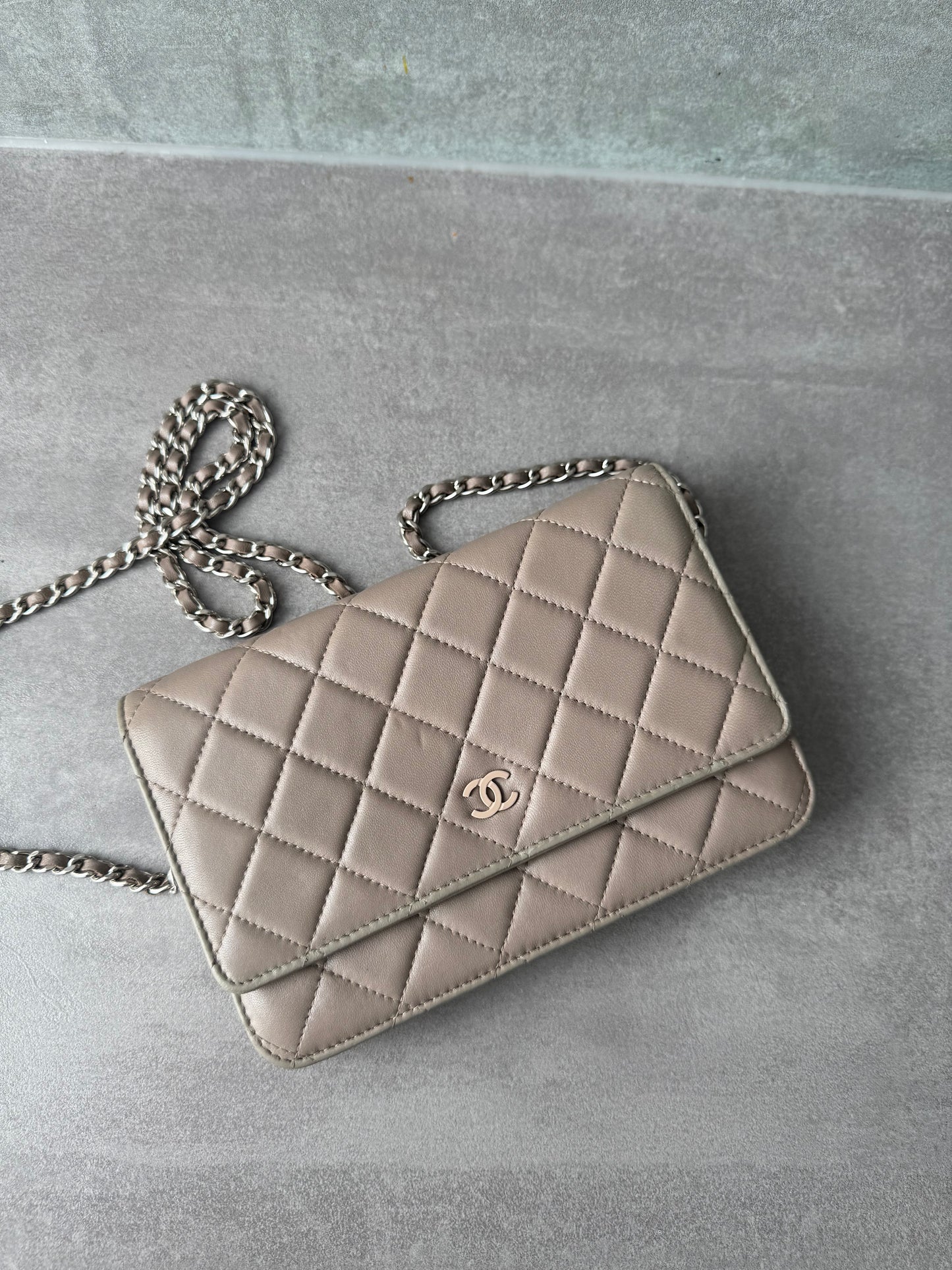 CHANEL Classic Wallet on Chain "WOC" Lambskin Taupe