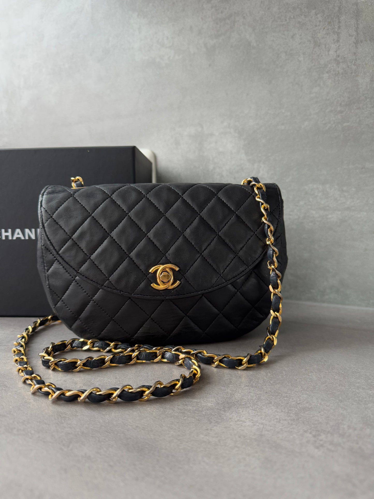 CHANEL Vintage Halfmoon Round Flap Bag