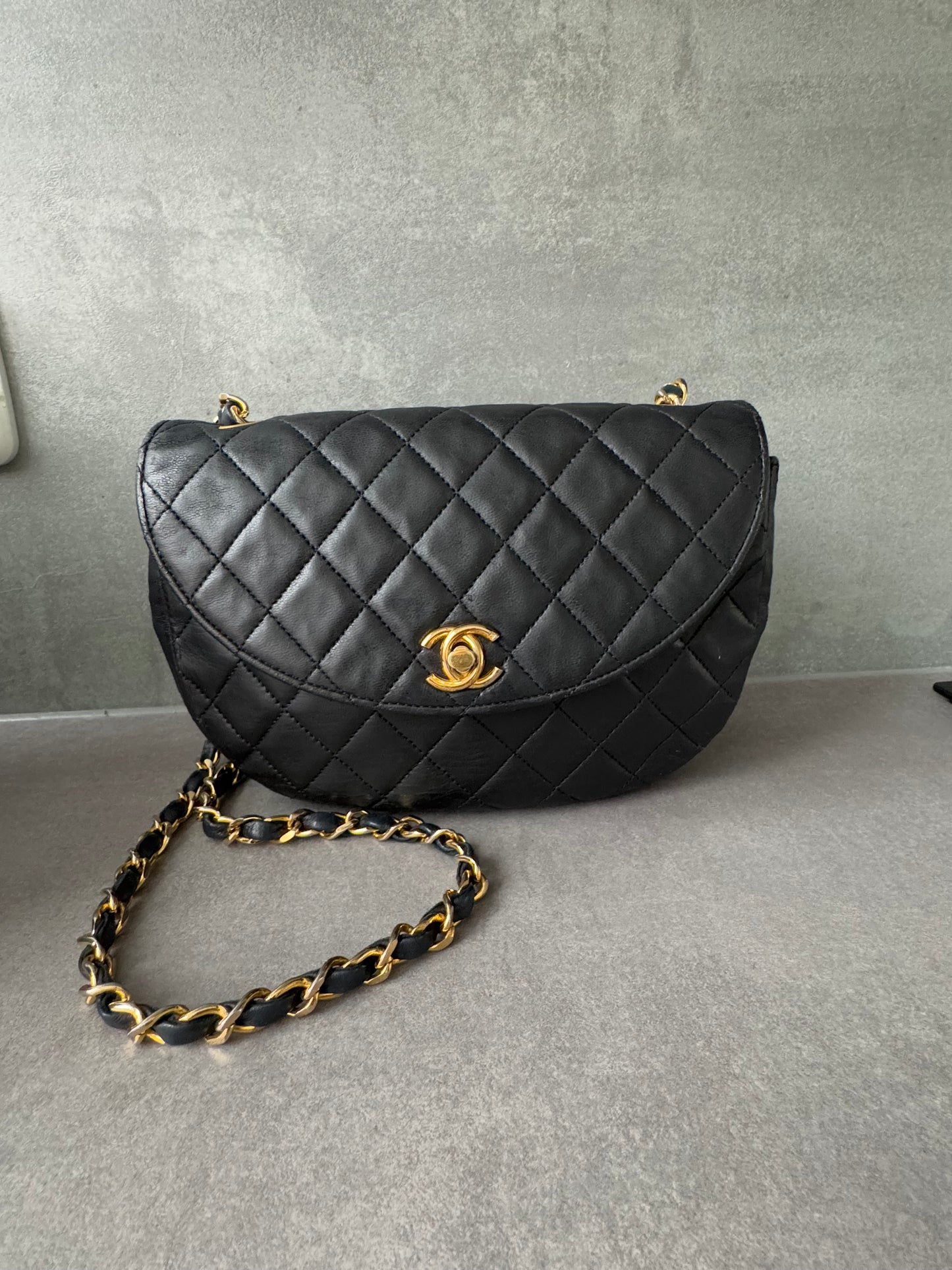 CHANEL Vintage Halfmoon Round Flap Bag