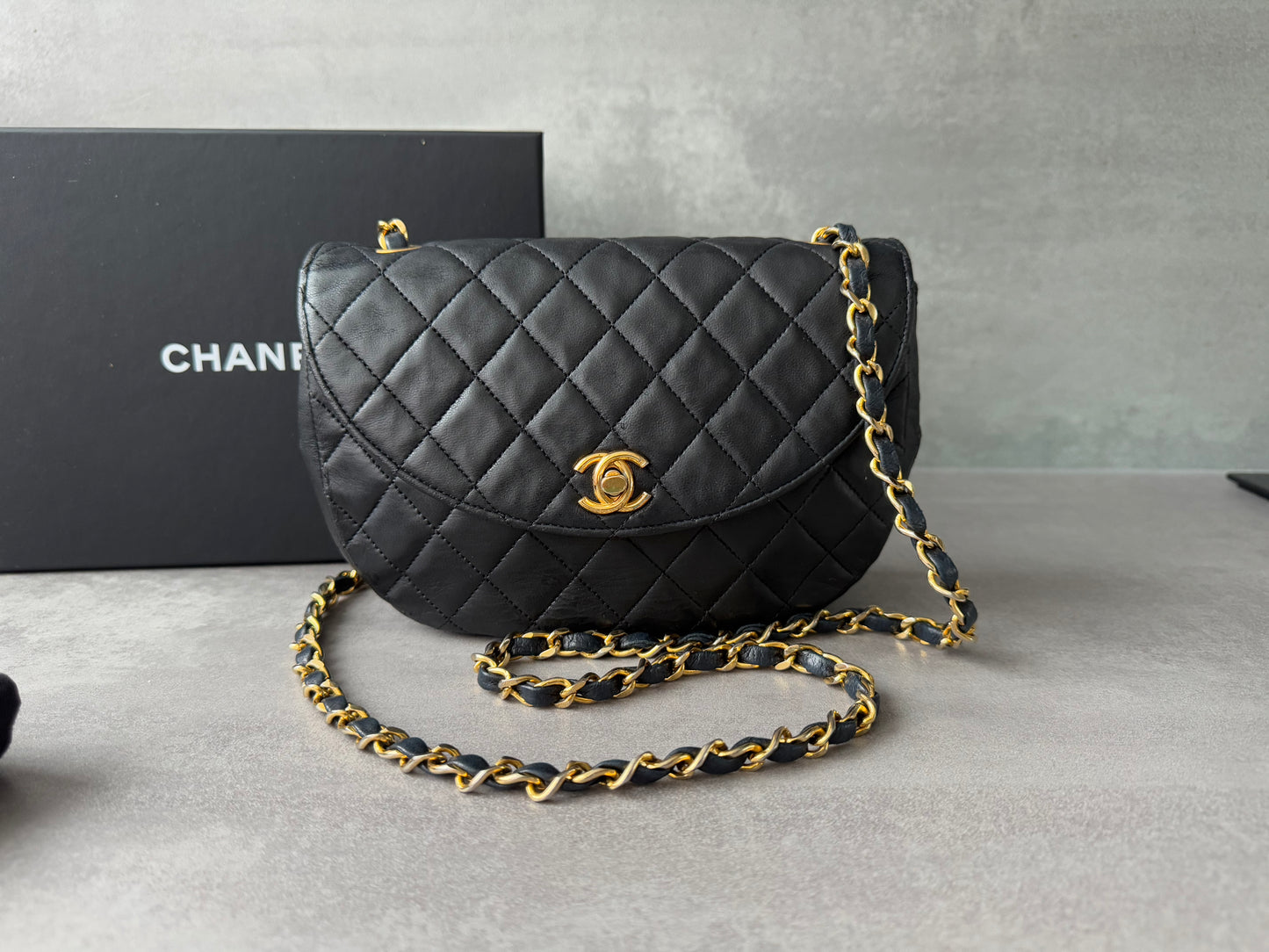 CHANEL Vintage Halfmoon Round Flap Bag